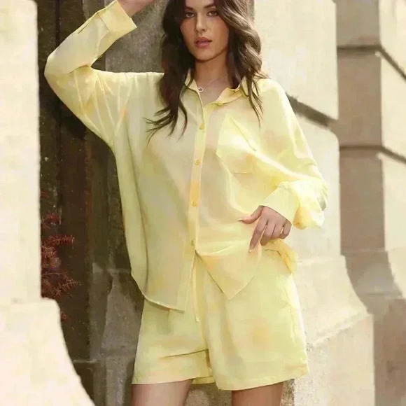 Yellow Boho Womens Shirt & Shorts Set - Picture 1 of 5